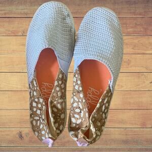 Poppy white knit crochet slip ons